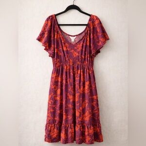 Terra & Sky Purple Midi Dress with Orange Floral Print